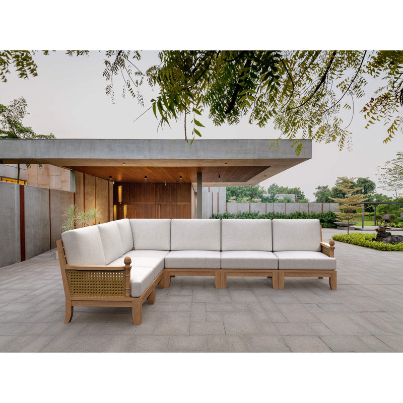 Luxe 125'' Wide Teak Patio Sectional with Sunbrella® Cushions