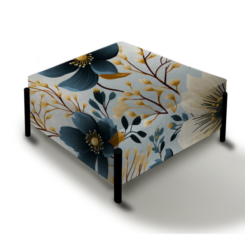 Motif floral bleu et ivoire à élégance côtière - Grand repose-pieds carré floral