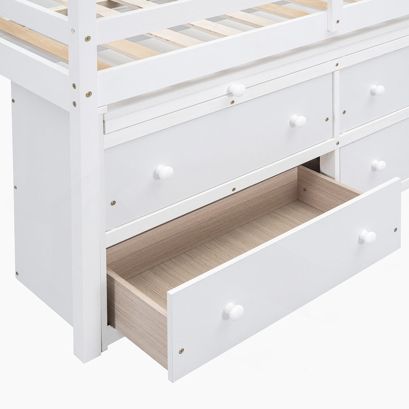 Lit mezzanine avec bureau d'écriture rétractable Keina, Double, Blanc