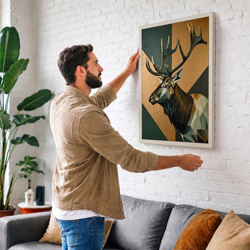 Geometric Deer Head Modern - Wrapped Canvas, 18x12 - 45.7 x 30.5 cm, Terracotta Border