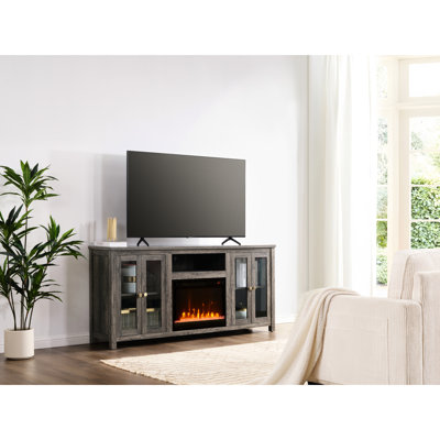Meuble télé 70 po avec finition noyer gris 70 po avec chaufferette, lumière DEL, armoires, tablettes
