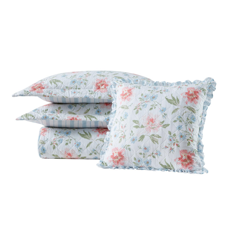 Emilie Pink Floral Cotton Twin Quilt Set