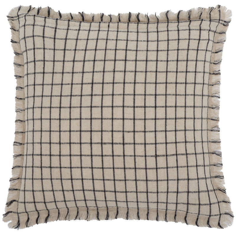 Coussin décoratif à franges en lin naturel / noir