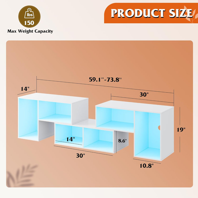  Extendable TV Stand with LED Strip, Modern Entertainment Center with 3 Pieces Console Cabinet, Gaming Media For Living Room, Bedroom