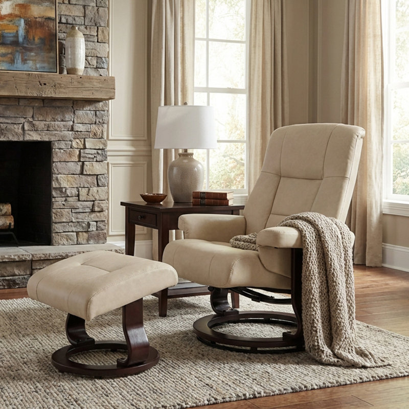 Fauteuil inclinable rotatif avec repose-pieds l 24 po et repose-pieds, Beige