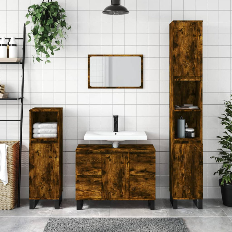 Makisha Linen Cabinet, Smoked Oak