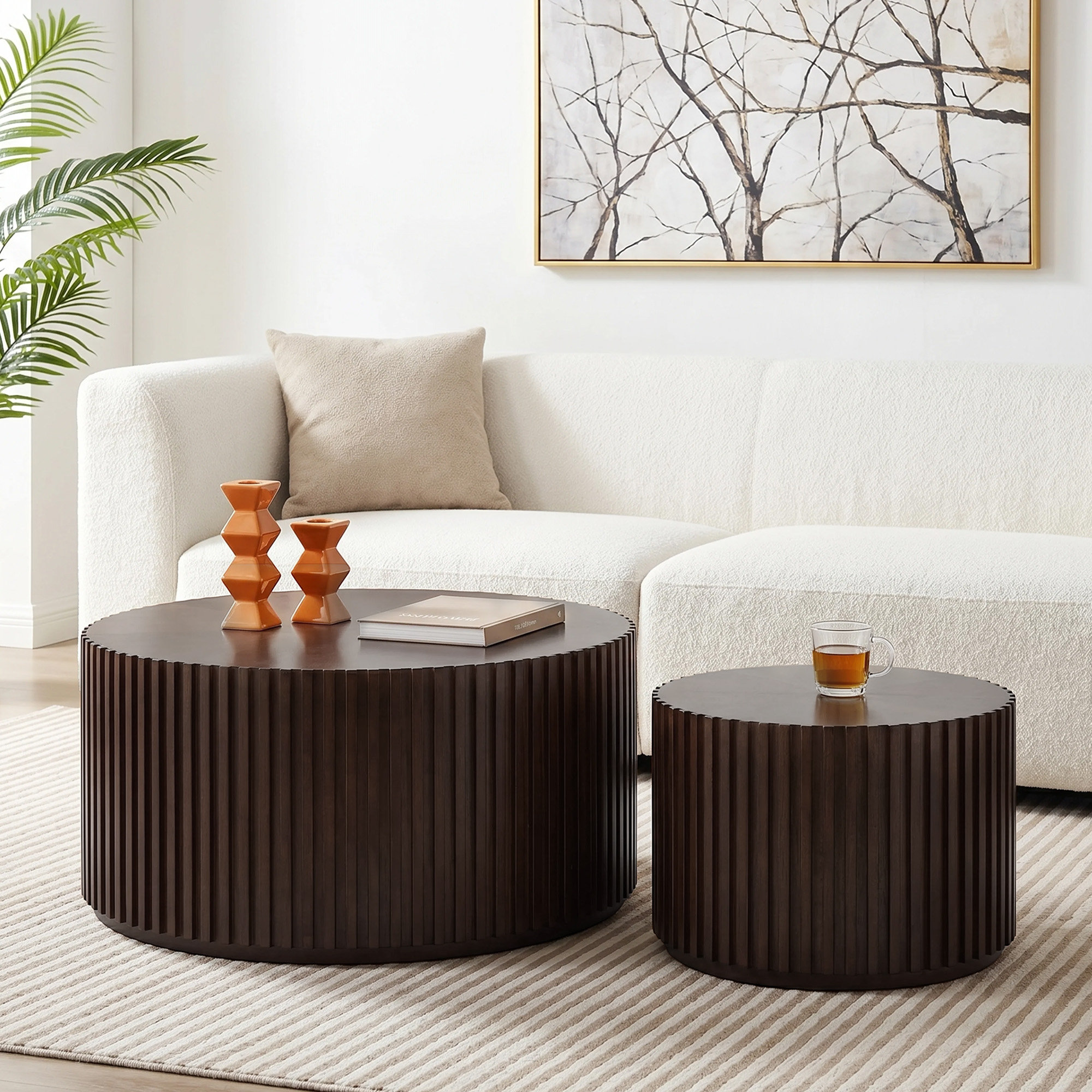 Latitude Run® Nesting Coffee Table Set of 2, Solid Wood Round Coffee ...