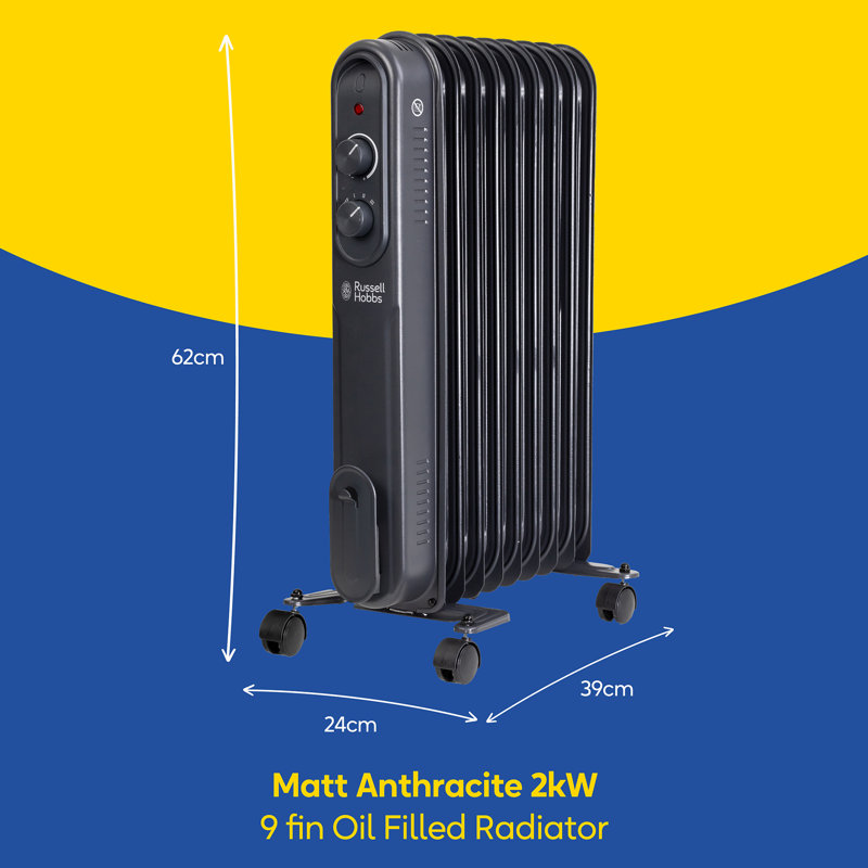 Russell Hobbs Rhofr9004 2kw 9-fin Oil Filled Radiator, Matt Anthracite