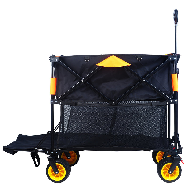 Chariot pliant de grande capacité avec chariot extensible, Noir / Orange