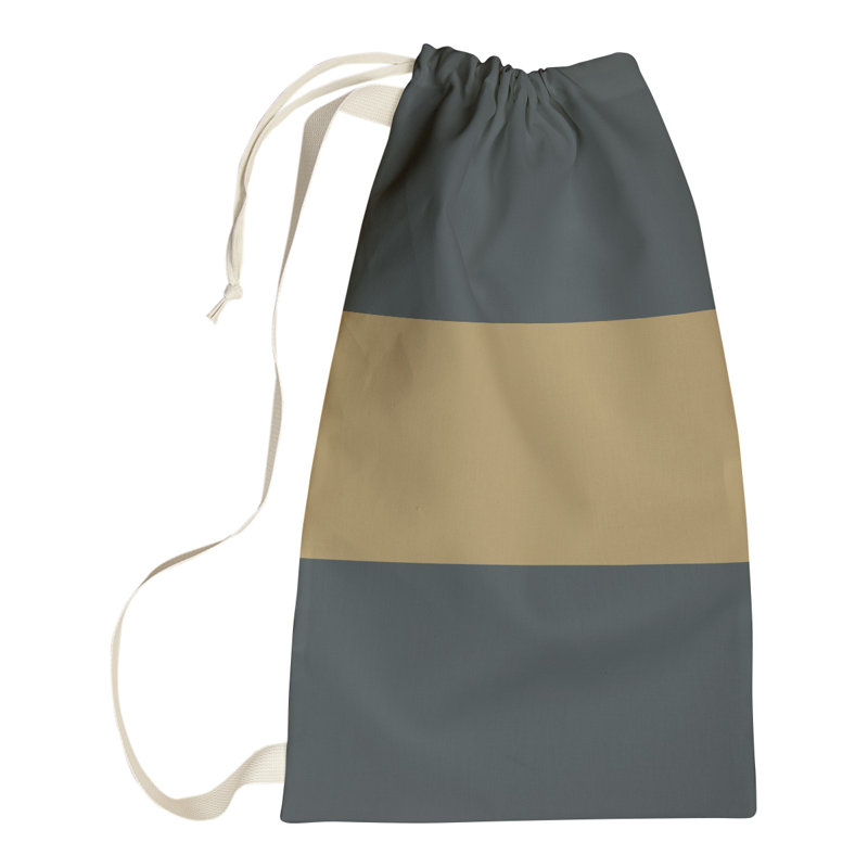 Fabric Laundry Bag with Handles, 29" H x 18" W x 1.5" D, Steel Gray/Gold/Steel Gray