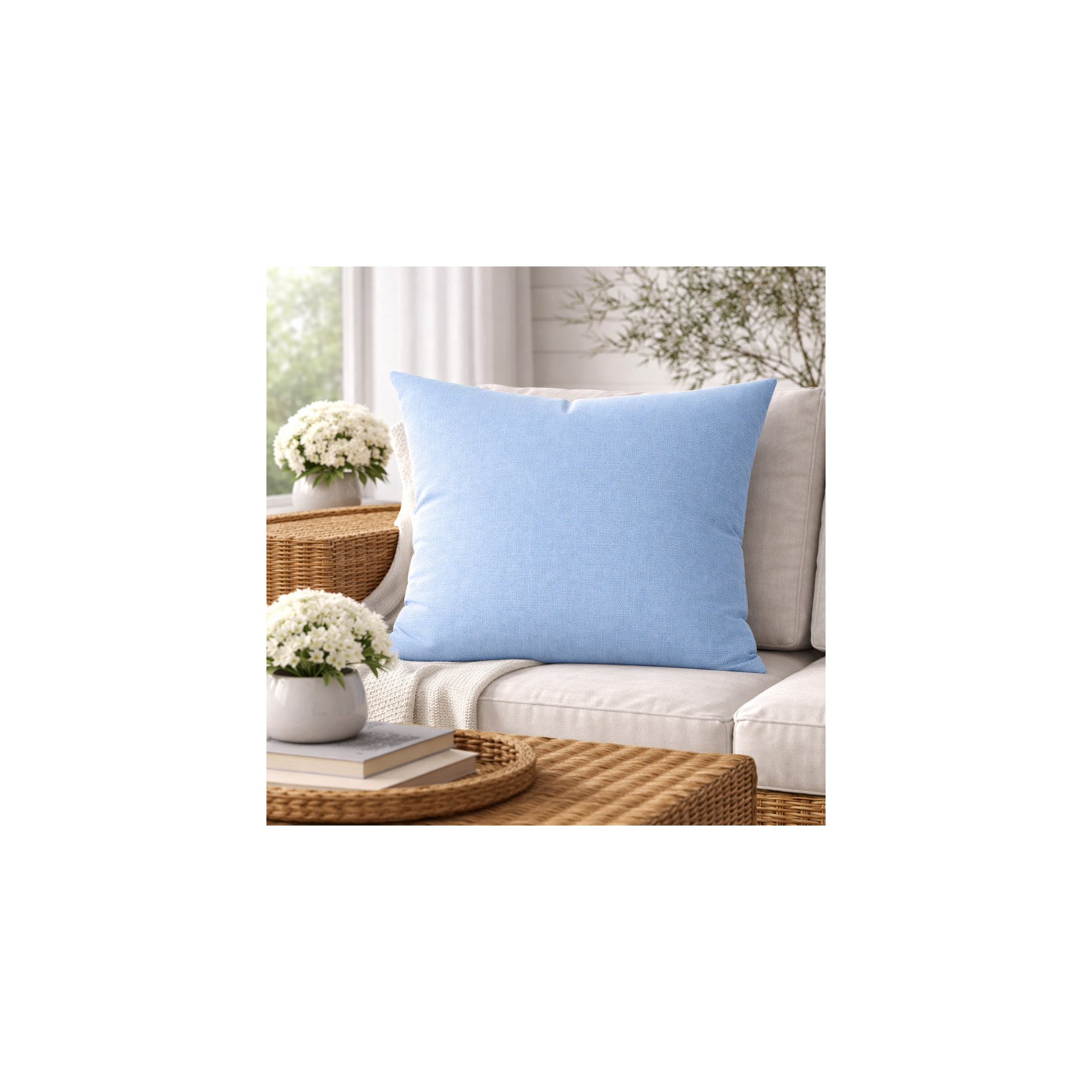 Indoor/Outdoor Throw Pillow, Canvas Air Blue Sunbrella® Canvas, Square 24"