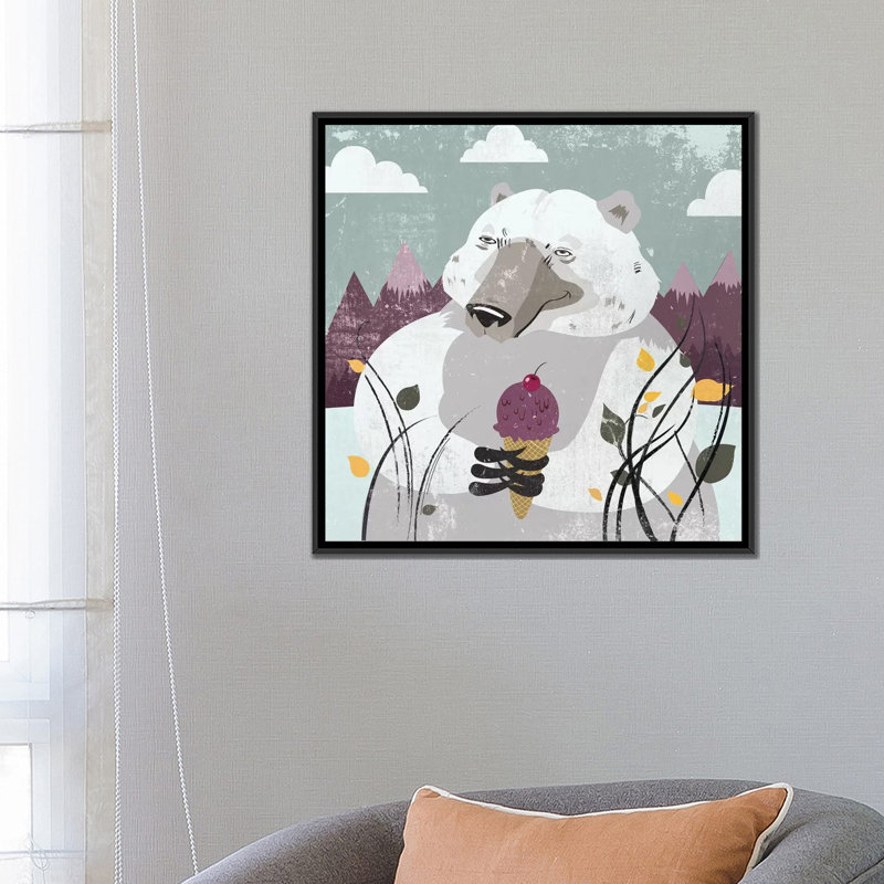 « polar bear », reproduction sur toile, H 18 po x l 18 po x P 1,5 po, Toile avec cadre noir, Pas de tapis