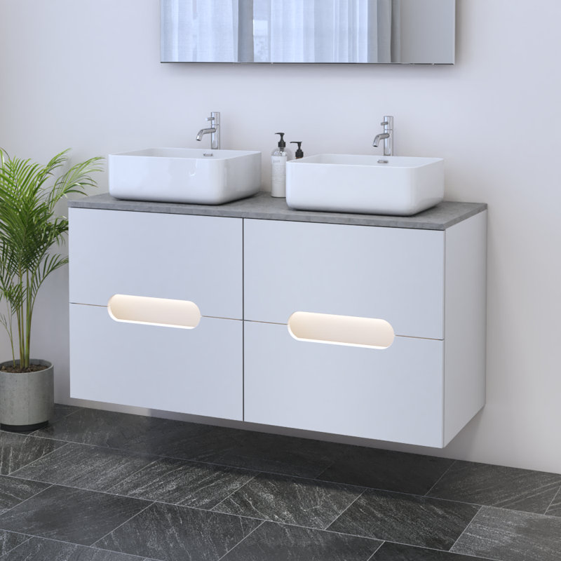 Meuble-lavabo double 47,2 po avec plateau Kashden, Béton