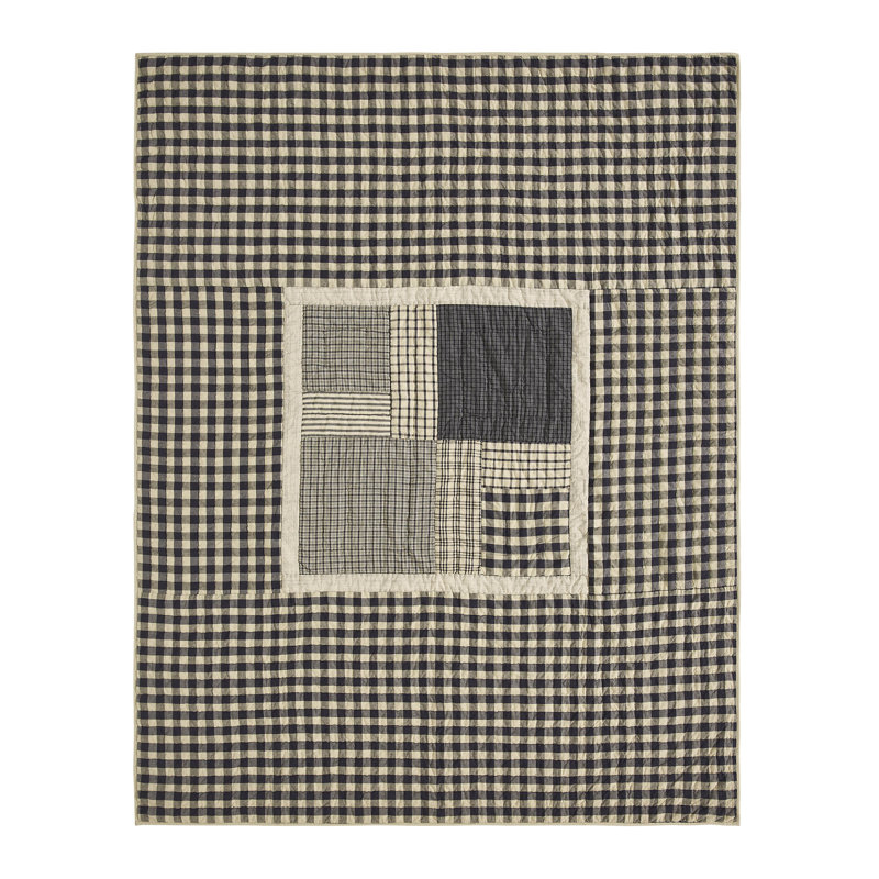 Navy and Khaki Cotton Twin Reversible Quilt