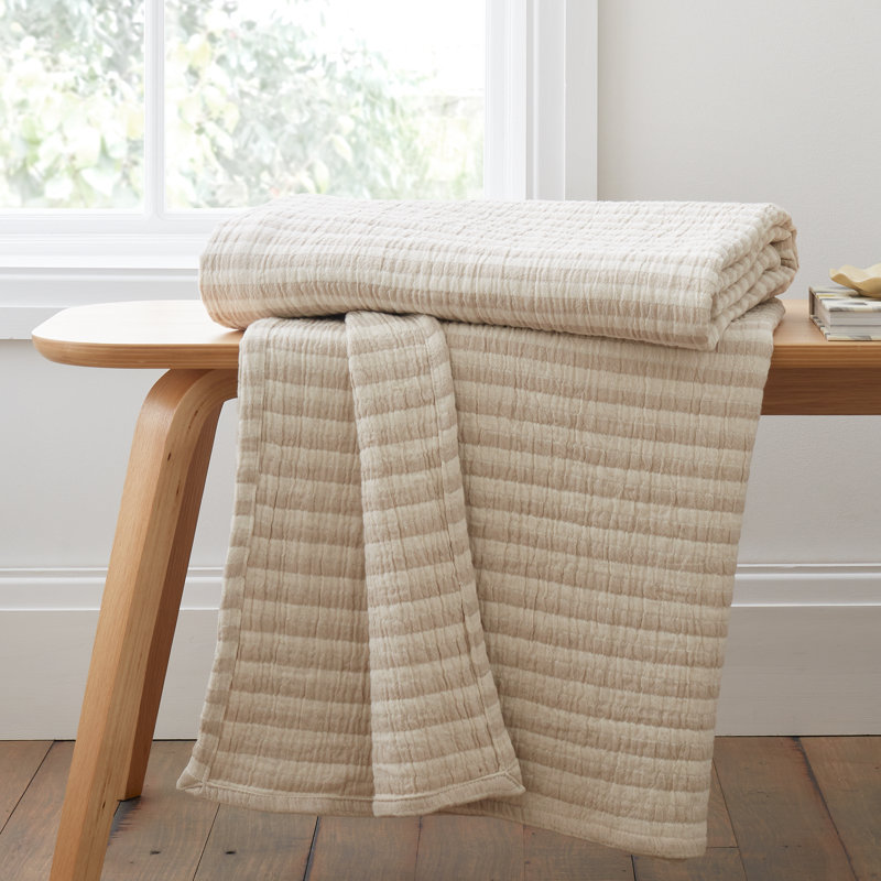 Cotton Muslin Stripe 150x200cm Blanket Throw, Natural