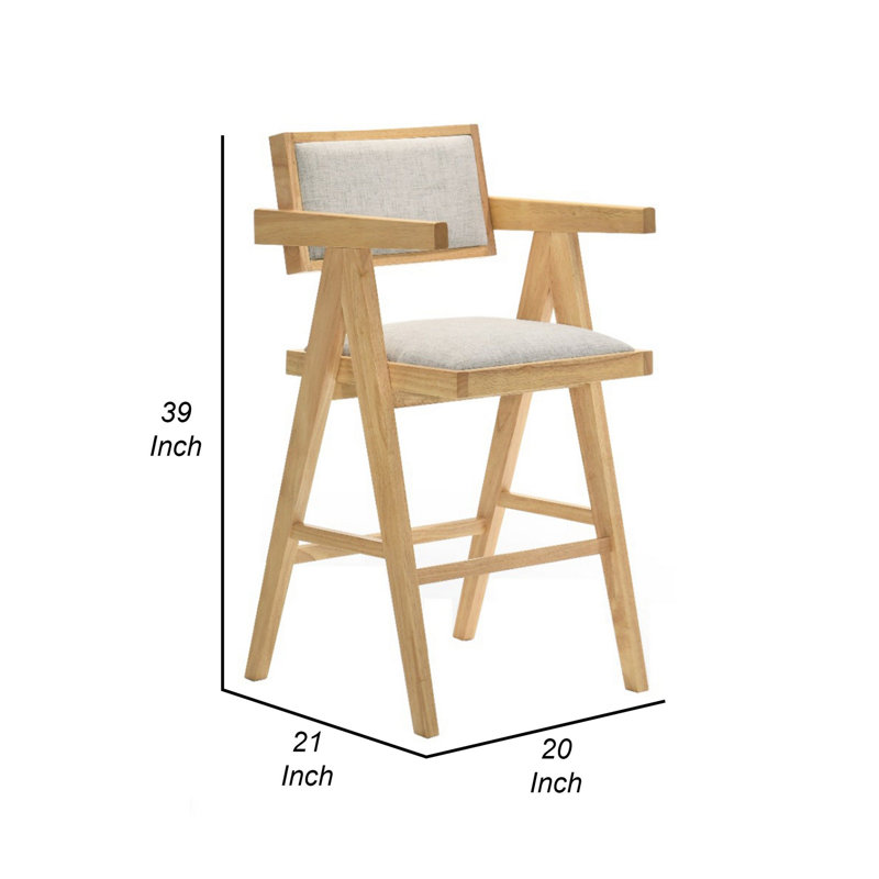 Upholstered Counter Stool with Solid Wood Frame, Light Walnut