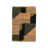 Abstract Flatweave Rectangle 5' x 7' Hemp Area Rug in Black/Brown/Green