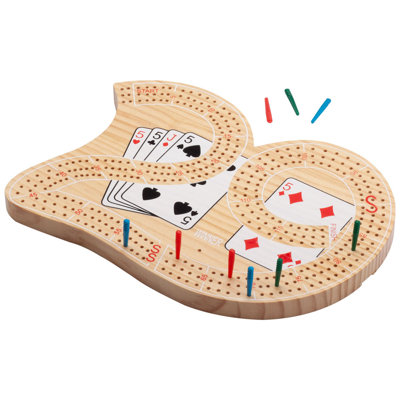 GSE Classic 29 Cribbage Board with 9 Plastic Pegs, Wooden 3-Track Playing Card Cribbage Board Game