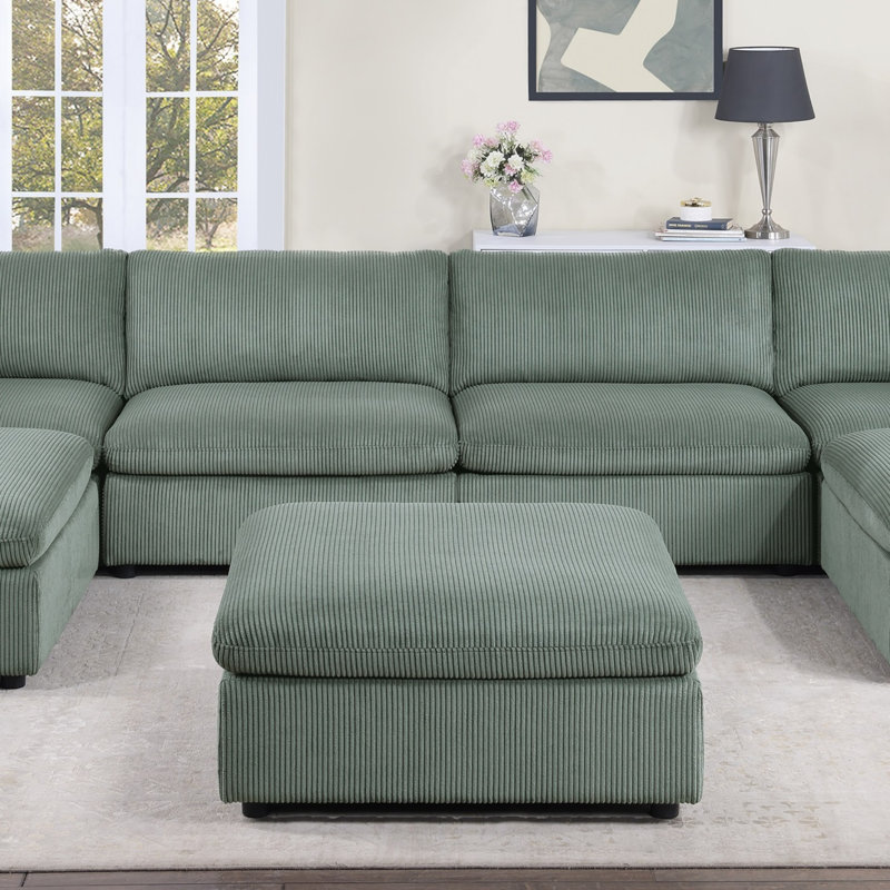 Repose-pieds contemporain en velours côtelé 1pc, Vert