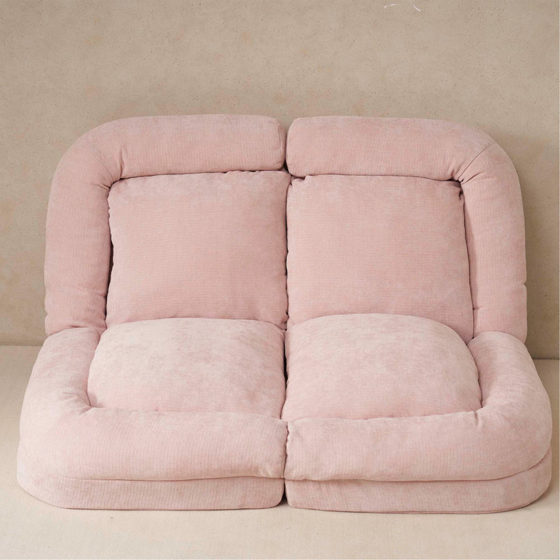 Convertible Fold-Out Single Sofa Bed, Pink, The Left Part Of The Complete Product, Pink Fabric