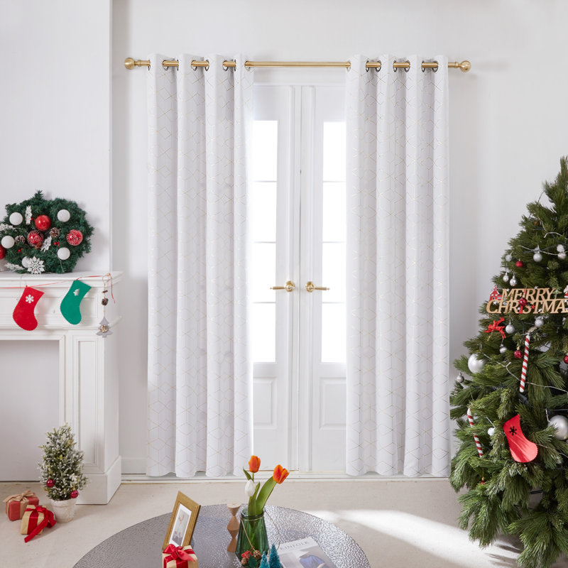 Geometric Blackout Thermal Curtain Panels, 42" W x 54" L, Grayish White