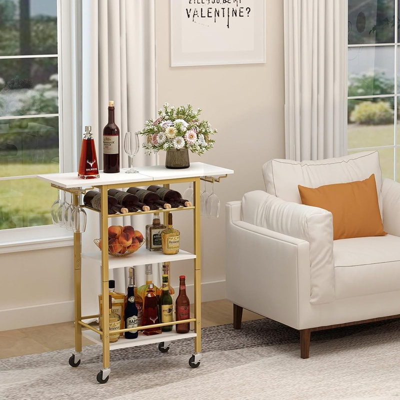 «Chariot-bar mobile à 4 niveaux - Tablette roulante pour boissons et boissons avec porte-bouteilles de vin et de verre pour salle à manger, salon ou cuisine»