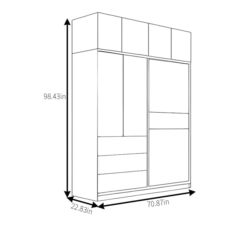 Garde-robe simple bicolore à pousser et tirer, H 98,43 po x l 70,87 po x P 22,83 po