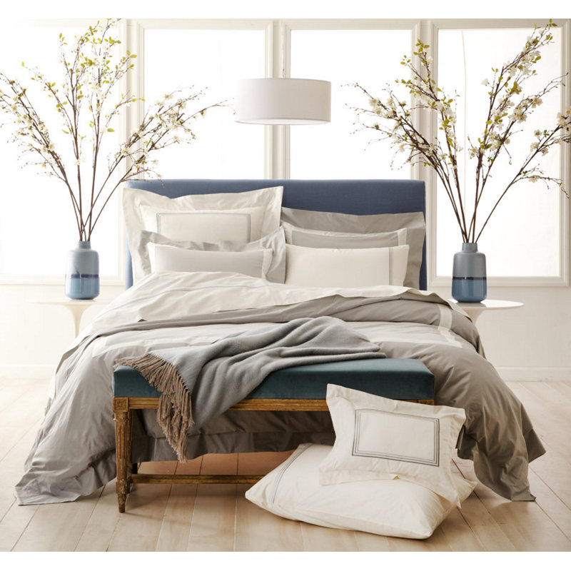 FIRENZE SHEET SET QUEEN WHITE/GREY, White/Gray, Queen Sheet Set + 2 Pillowcases
