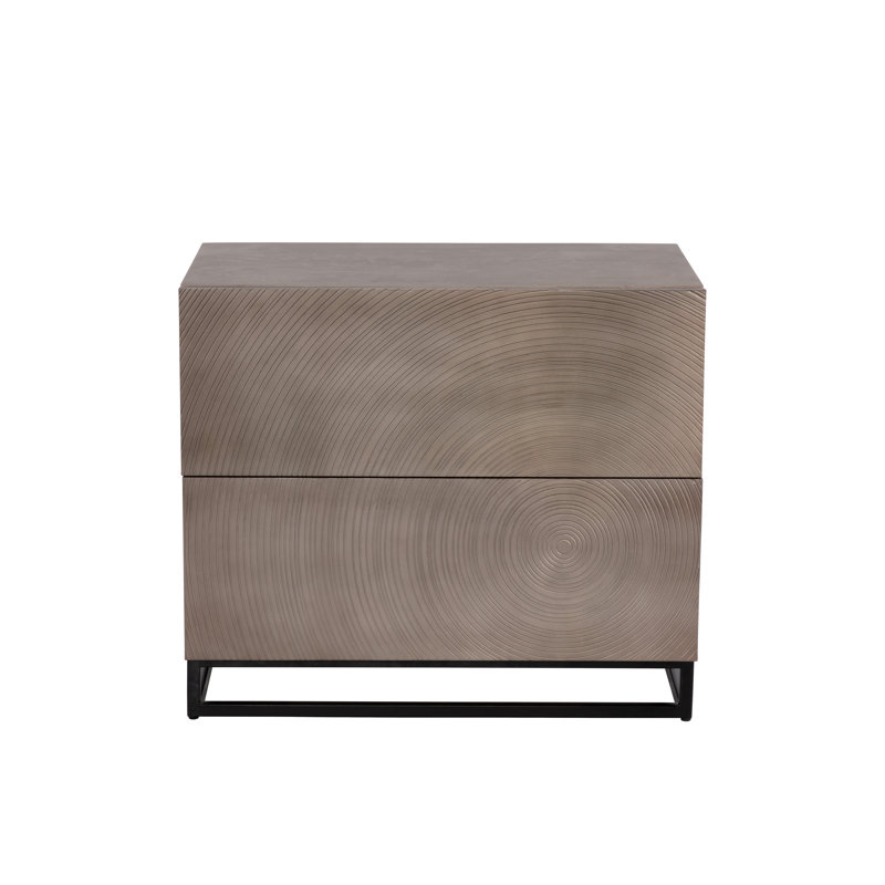 Gray Mango Wood and Black Iron 2-Drawer Nightstand