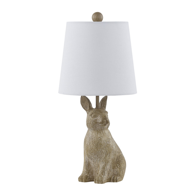 Lampe de table en résine 19 po H brun clair avec abat-jour, Brun, Blanc
