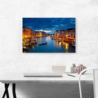 «Grand Canal at Night Venice Italy», reproduction de photo sur toile tendue