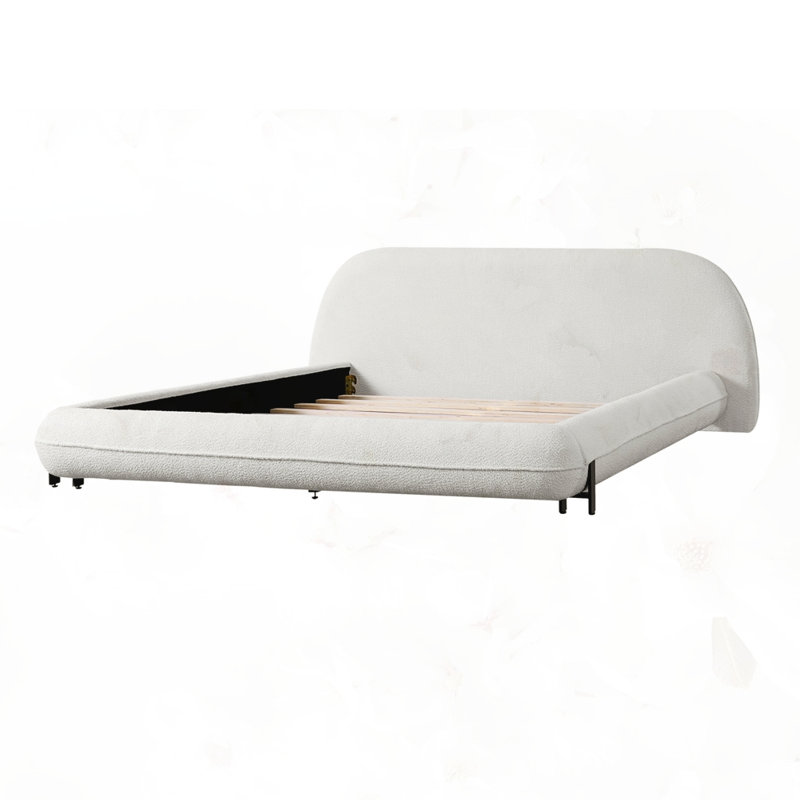 Lit plateforme tapissier avec tissu bouclé, Grand