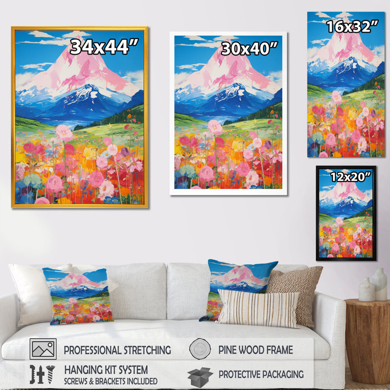 Rose dans un champ de fleurs - reproduction, Cadre flottant blanc, H 44 po x l 34 po x P 1,5 po