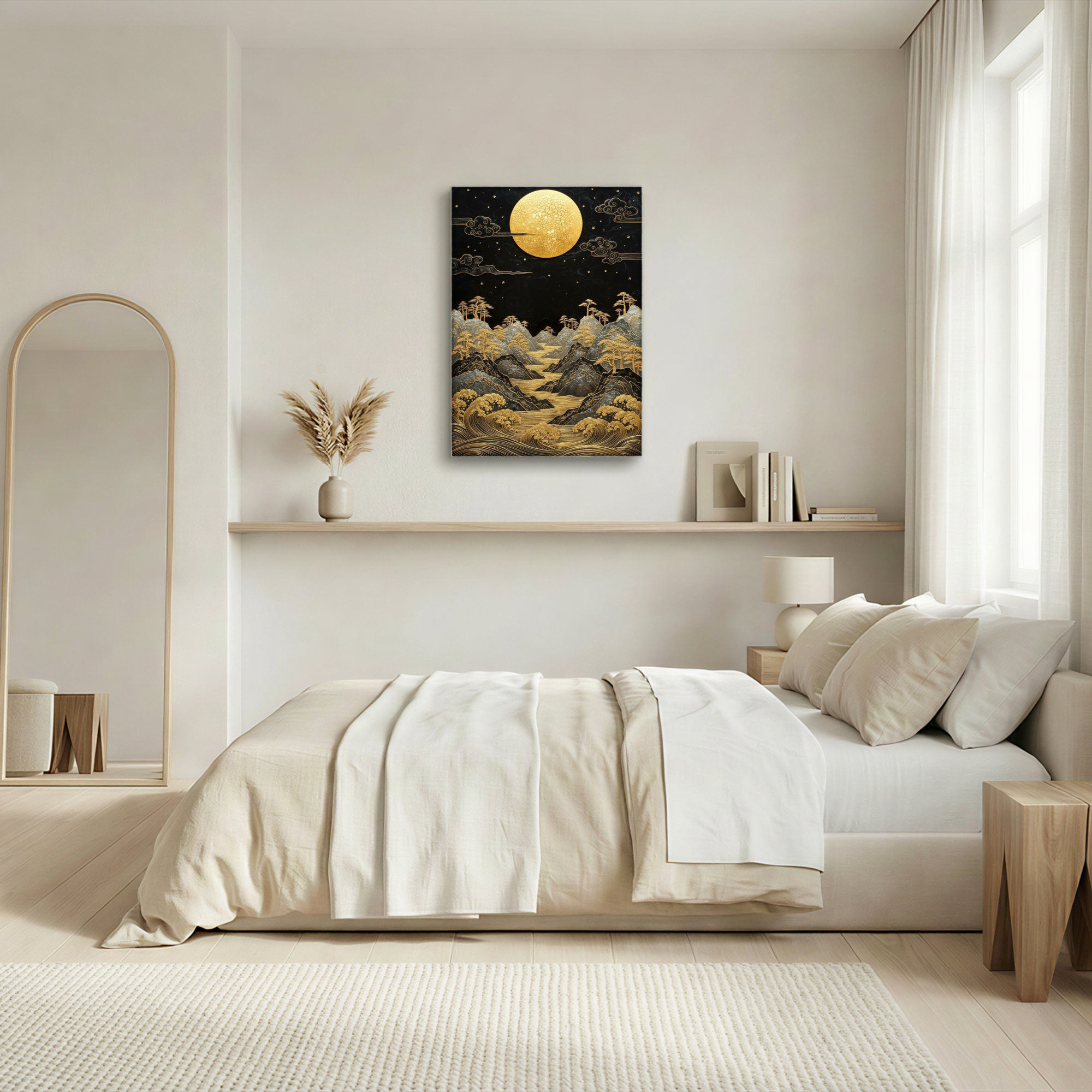 Astoria Grand Golden Moon And Mountain Landscape Canvas Wrapped Wall ...