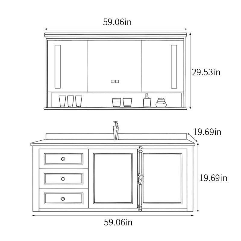 Armoire de salle de bain à la française, H 19,69 po x l 59,06 po x P 19,69 po, Brun