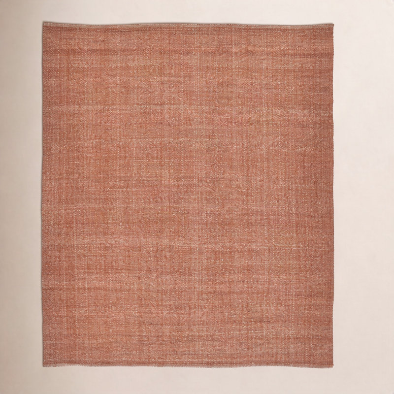 Tapis orange en polyester tissé à la main Rectangle Fleurette, Rectangle 12 pi x 15 pi