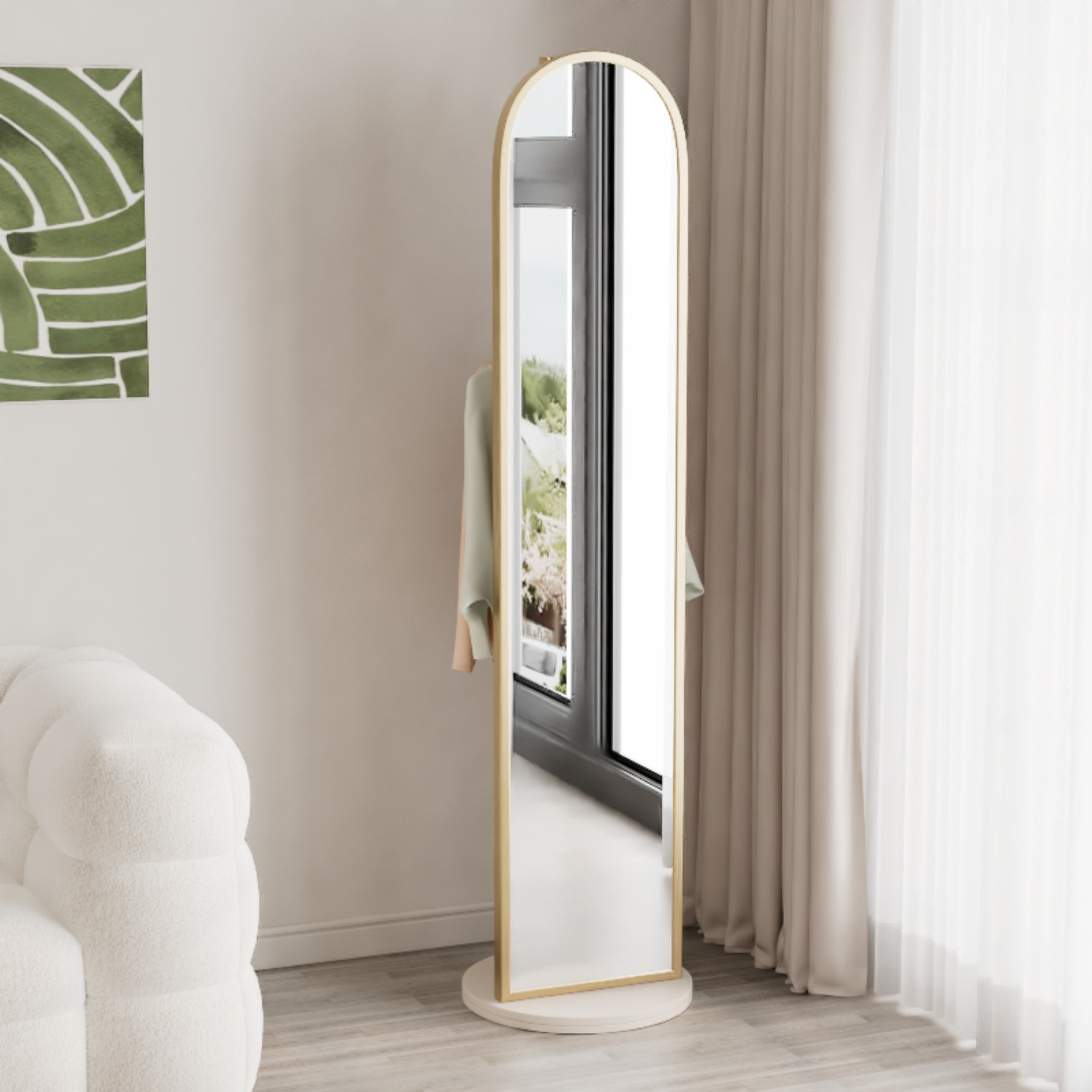Hokku Designs Removable Clothes Rack Swivel Dressing Mirror Gold Round Cake | Wayfair