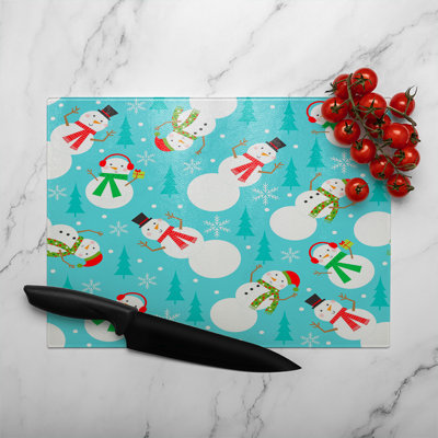Snowman Seamless Pattern Design Dining Glass Chopping Board