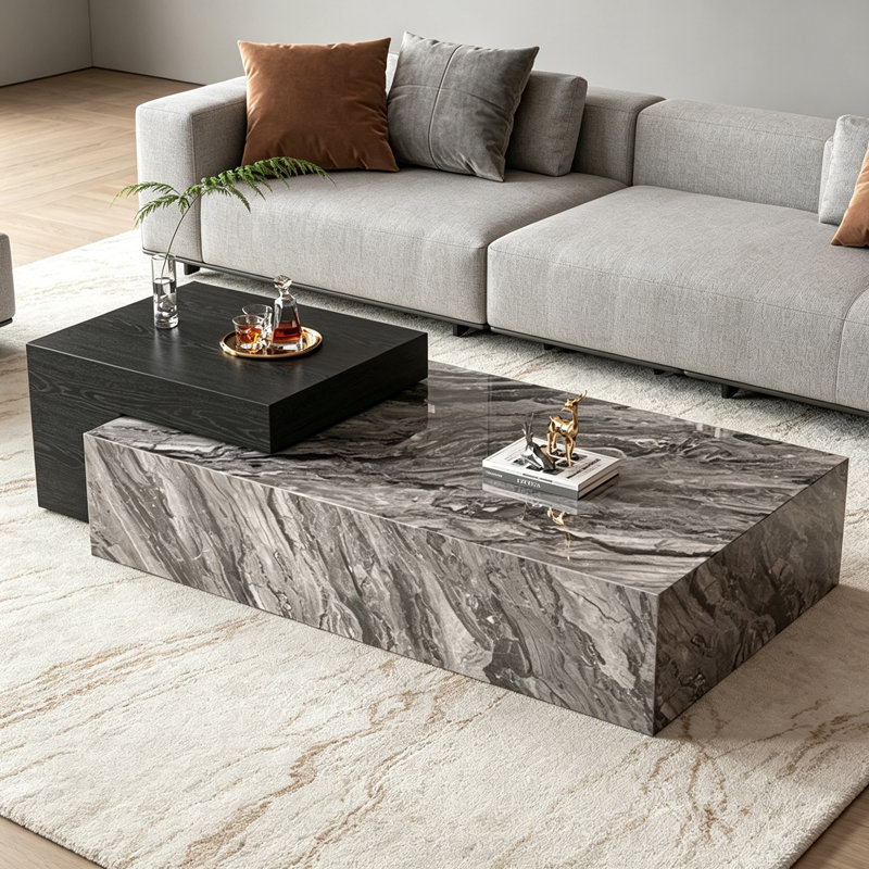 Ensemble de tables basses rectangulaires haut de gamme, 11.02" H x 47.24" L x 25.59" W, Black/Gray
