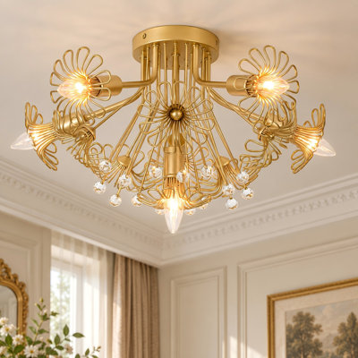 Aurevane 6-Light Dimmable Flower Clear Acrylic Iron Flush Mount Ceiling Light
