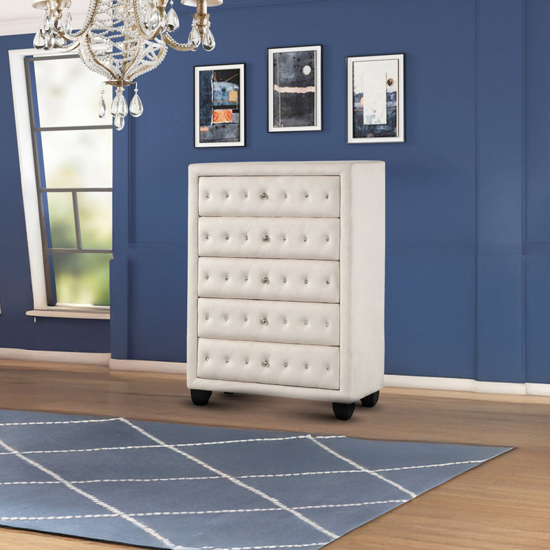 Commode 5 tiroirs l 36 po Rausch, Crème, crème