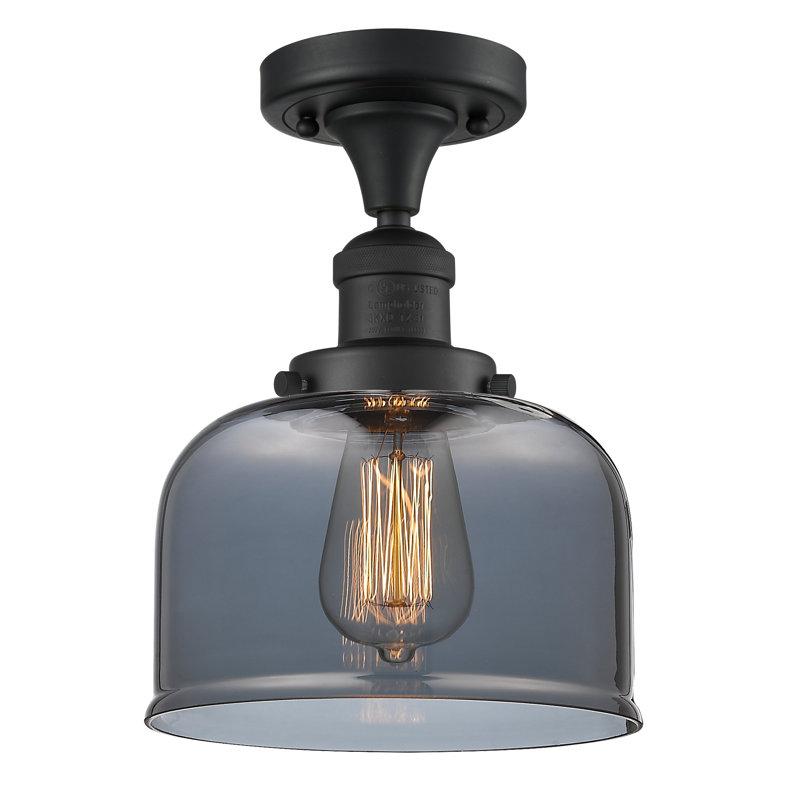 Plafonnier semi-encastré 8 po Bell, Ampoule à DEL rétro de 6 watts, Plaqué couleur fumée, Noir mat