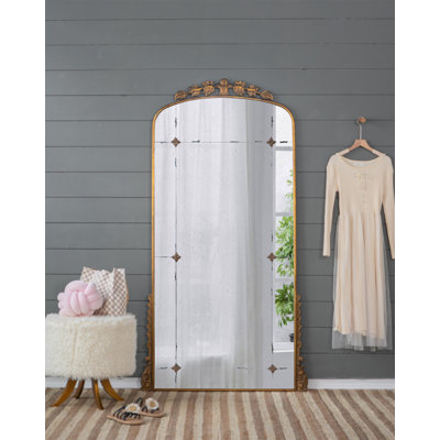 Miroir pleine grandeur 76 po x 40 po, miroir de plancher en métal doré antique pour le salon, la chambre à coucher