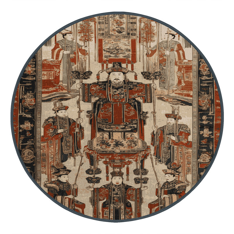 Tapis art déco brun lavable à la machine, Rond 7 pi