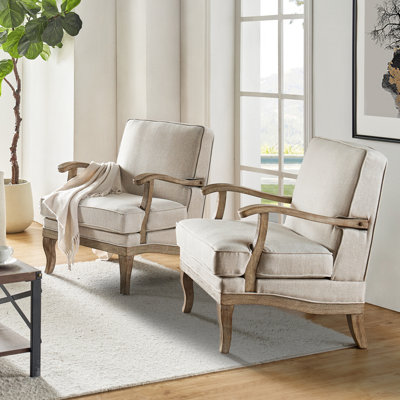 Amilio 28" W Farmhouse Polyester Armchair with Solid Wood Legs