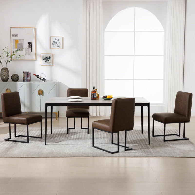 45cm H Upholstered Metal Side Chair, Brown