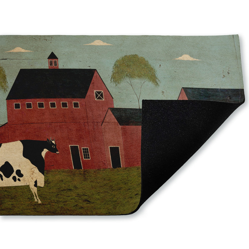 Tapis de porte d'extérieur imprimé Nellies Barn Cow, par Warren Kimble, 18 po x 30 po