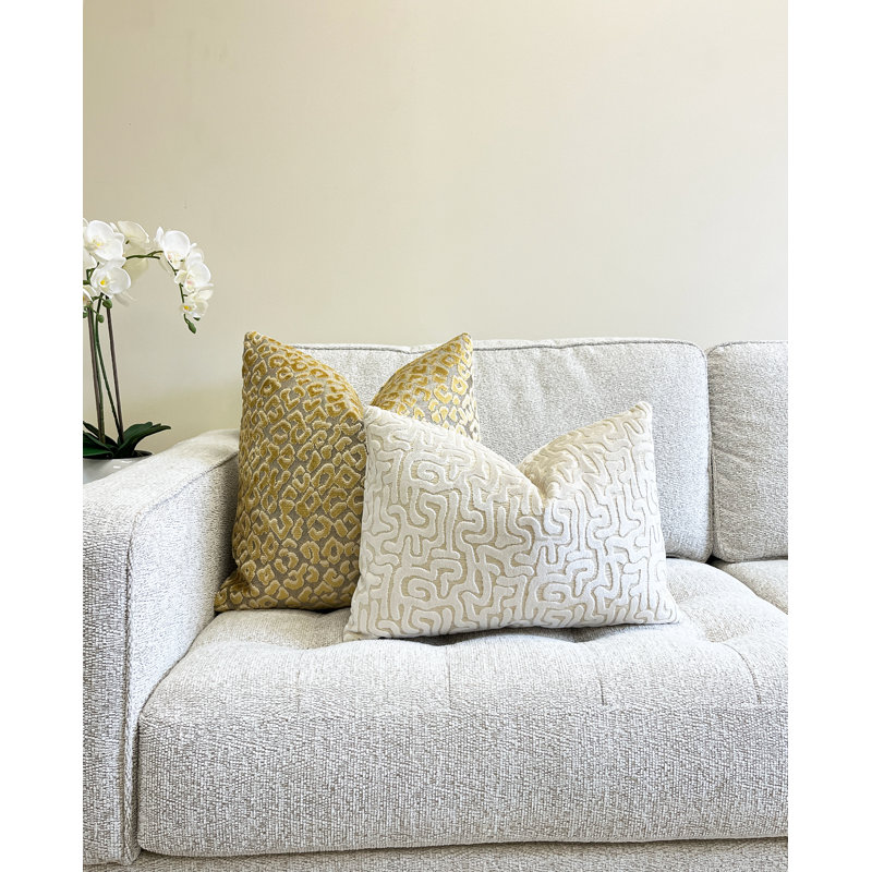 Velvet Maze Lumbar Throw Pillow Cover, Cream
