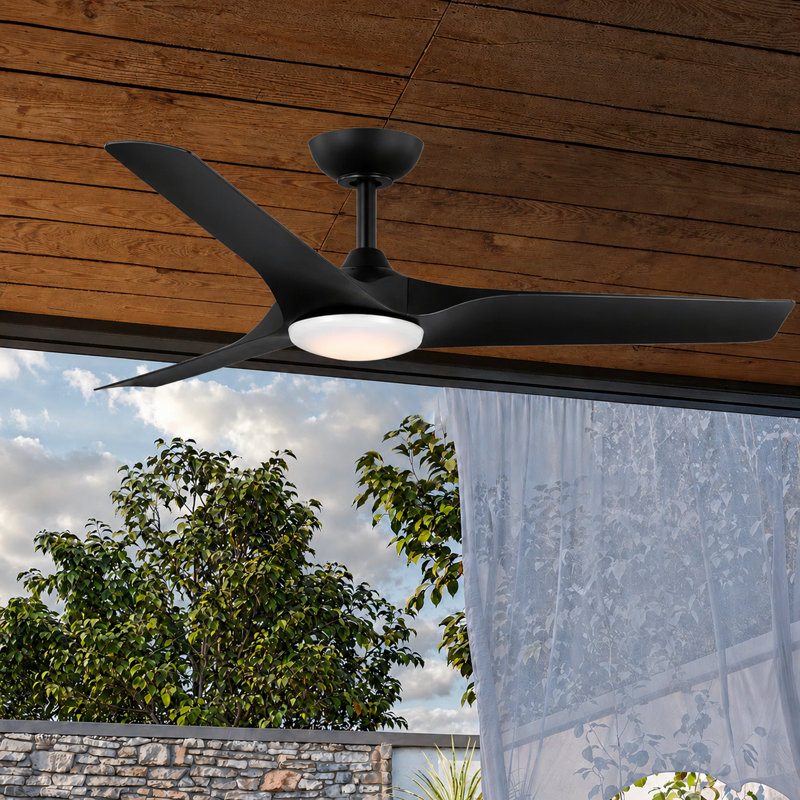 Ventilateur de plafond d'intérieur de 52 po avec lumière et télécommande Gossamer, ventilateur de plafond avec ensemble d'éclairage à DEL, conception moderne à 3 pales, moteur à courant continu silencieux à 6 vitesses - noir mat