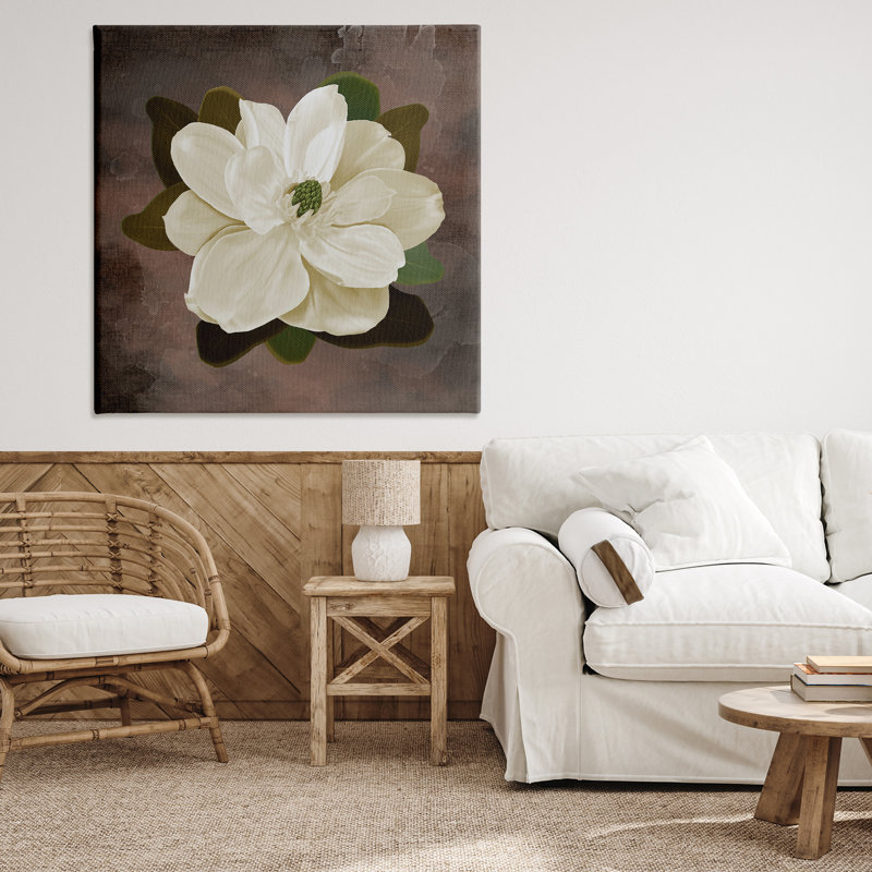 Magnolia sur toile brune, design par Jennifer Stith, H 36 po x l 36 po